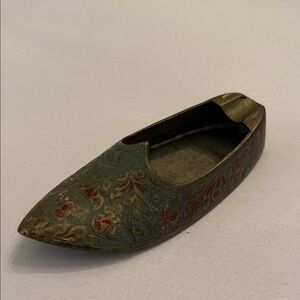 Vintage Engraved Brass Shoe Ashtray. India Brass Slipper Tray. Tobacciana/Boho